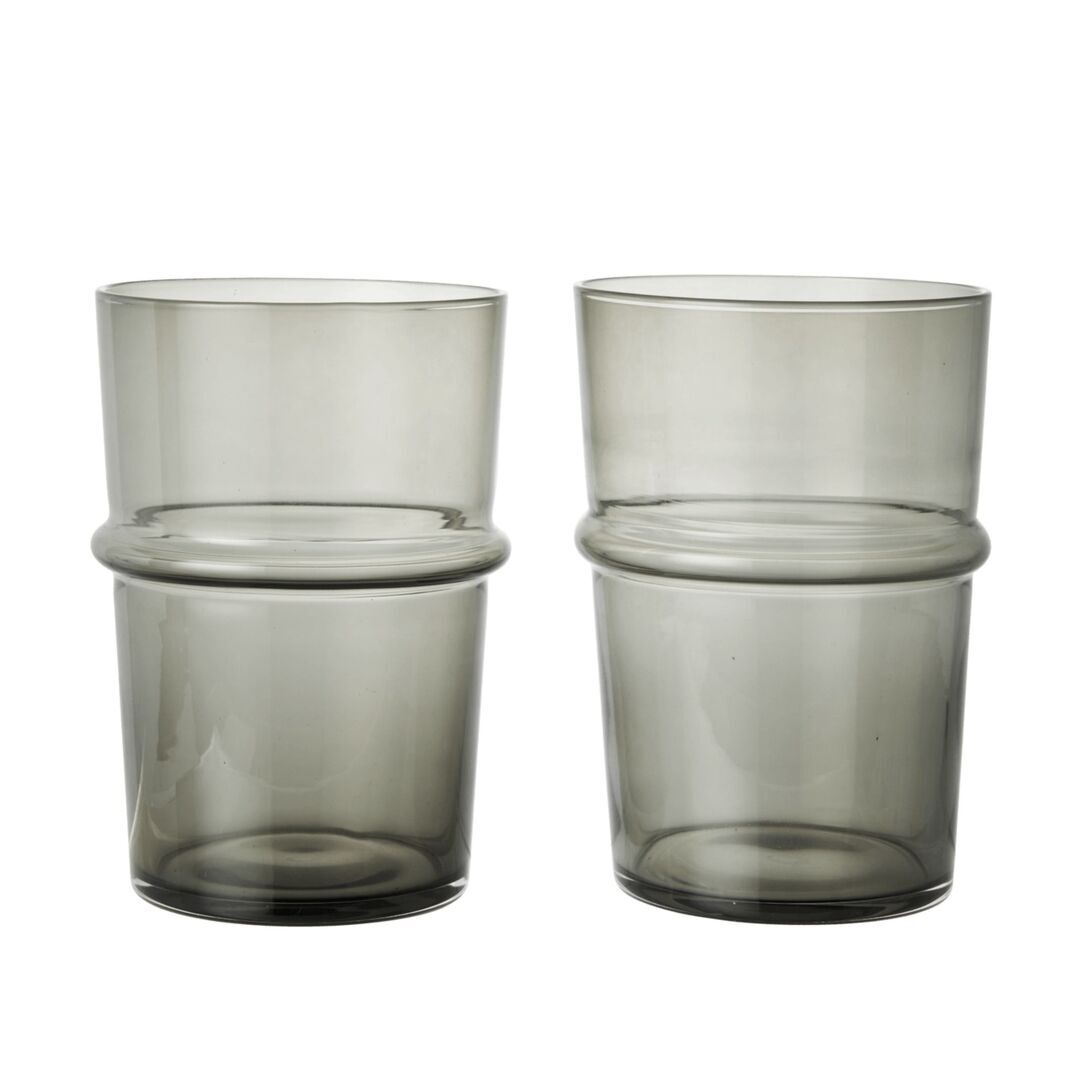 Ferm Living 2er Set Trinkglas Boya von Ferm Living  Ø: 8.8 cm / H: 12 cm, Smoked Grey