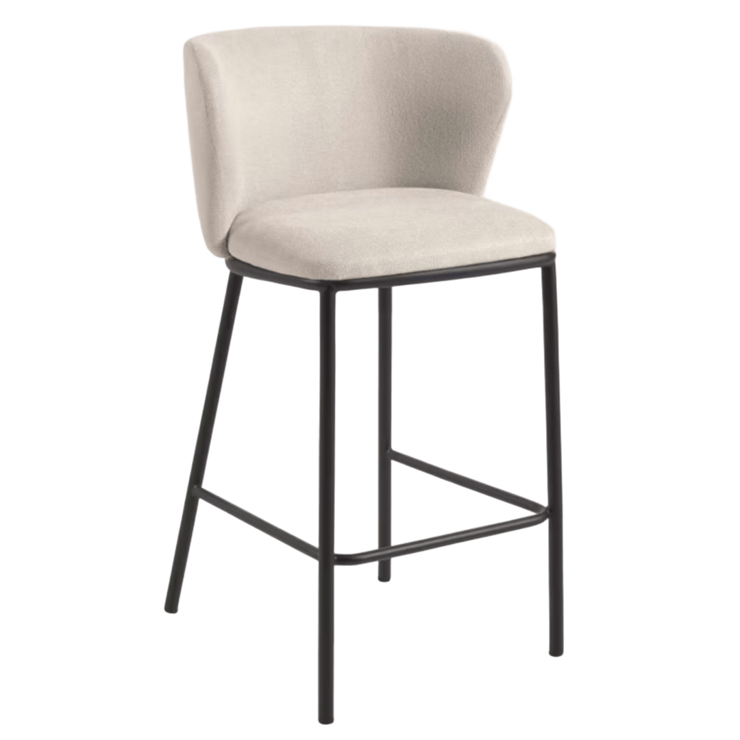 Kave Home Hocker aus Chenille Ciselia von Kave Home Beige / Schwarz