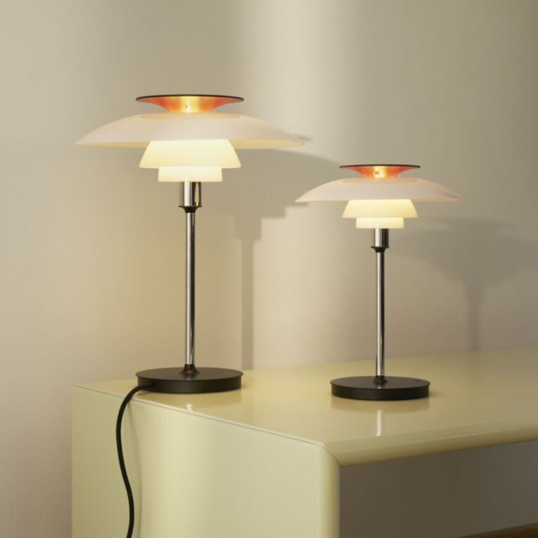 Louis Poulsen Tischleuchte PH 80 von Louis Poulsen Acryl Opal Weiss / Hochglanzverchromt-1