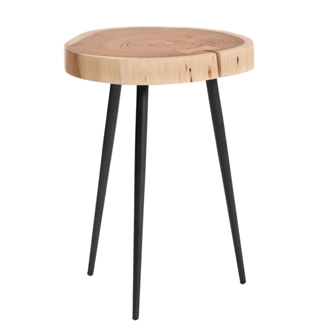 Kave Home Beistelltisch Tanive von Kave Home Akazienholz mit gebleichtem Finish / Schwarz Stahlbeinen