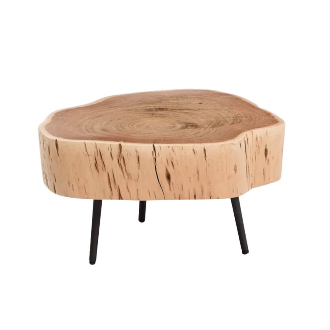 Kave Home Couchtisch Tavine von Kave Home Akazienholz mit gebleichtem Finish / Schwarz Stahlbeinen