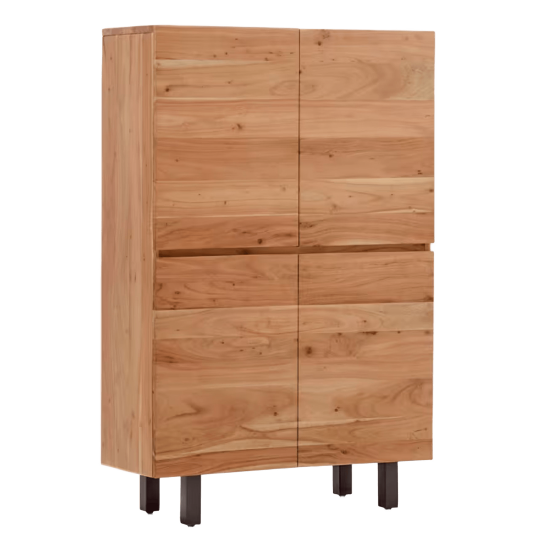 Kave Home 4-türiges Highboard Uxue von Kave Home Akazienholz mit gebleichtem Finish / Schwarz Stahlbeinen