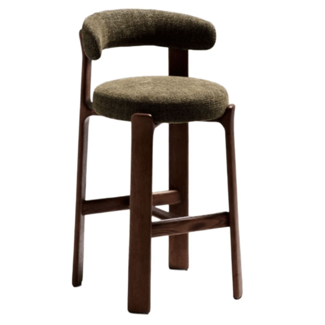 Kave Home Hocker Granite aus Chenille von Kave Home H: 100 cm / Sitzhöhe: 75 cm, Grün / Dunkelbraun