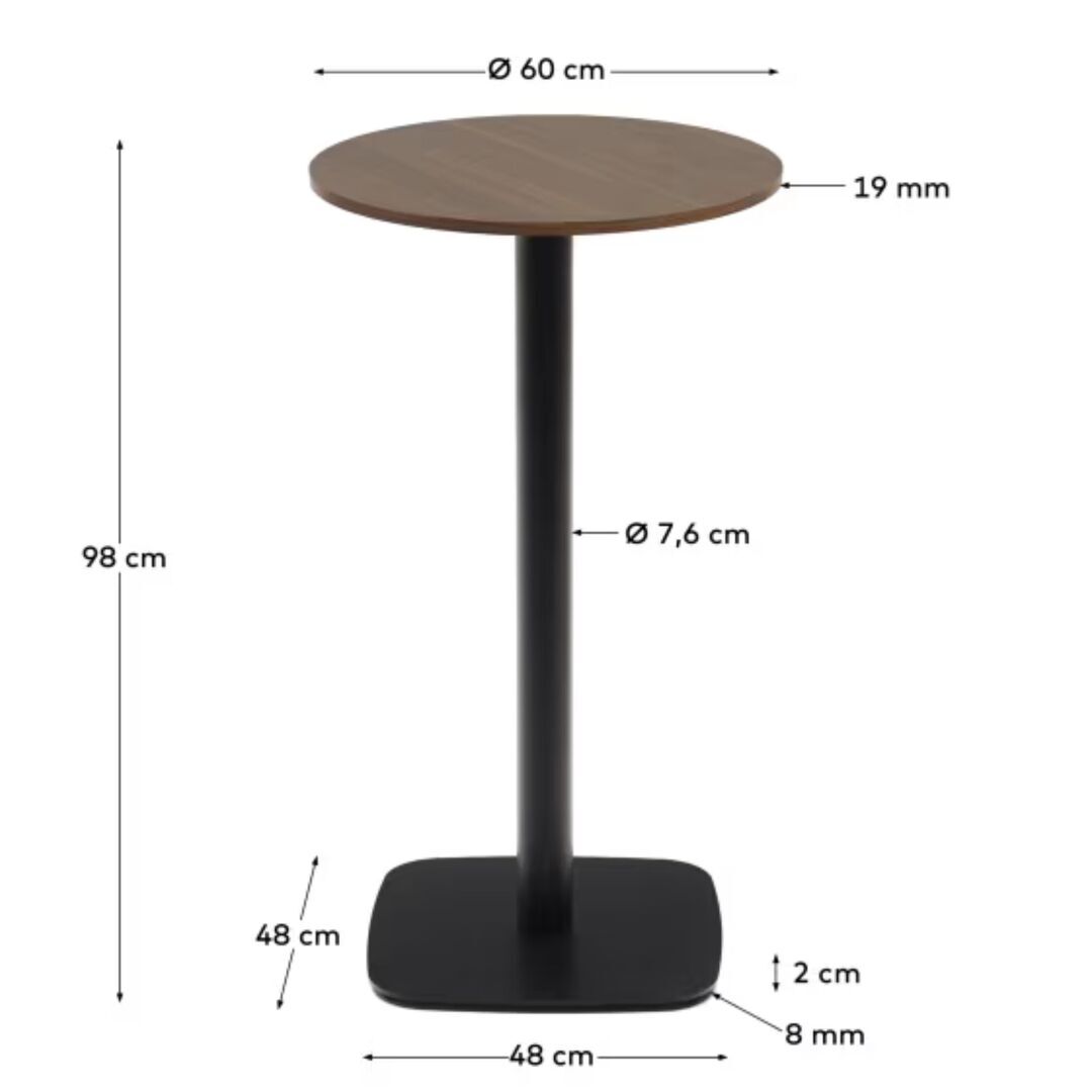 Kave_Home_Hoher_Runder_Tisch_Dina_Nussbaum_Metallbein_Schwarz_Dimesnions