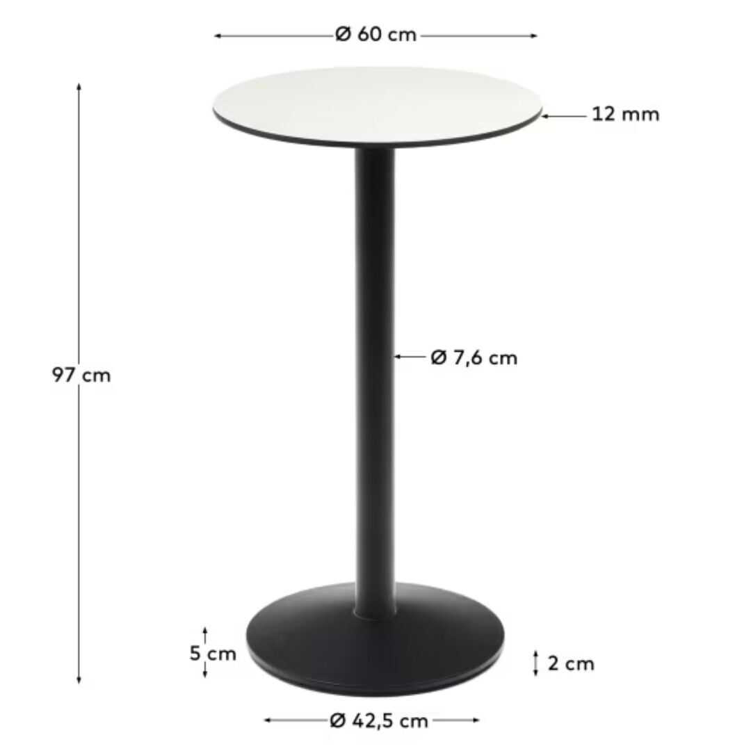 Kave_Home_Esilda_runder_Stehtisch_Weiss_mit_schwarz_lackiertem_Metallbein_Dimesnions