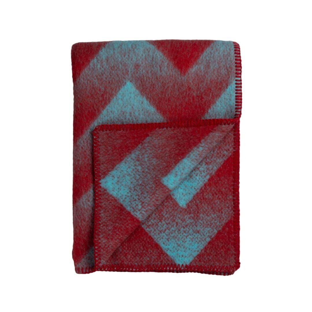 Røros Tweed Lammwolldecke Lynild 135 x 200 cm von Røros Tweed Rot/Blau