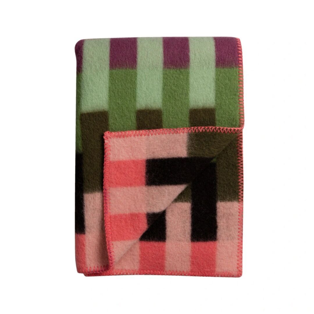 Røros Tweed Lammwolldecke Åsmund Bold 135 x 200 cm von Røros Tweed Rosa/Grün