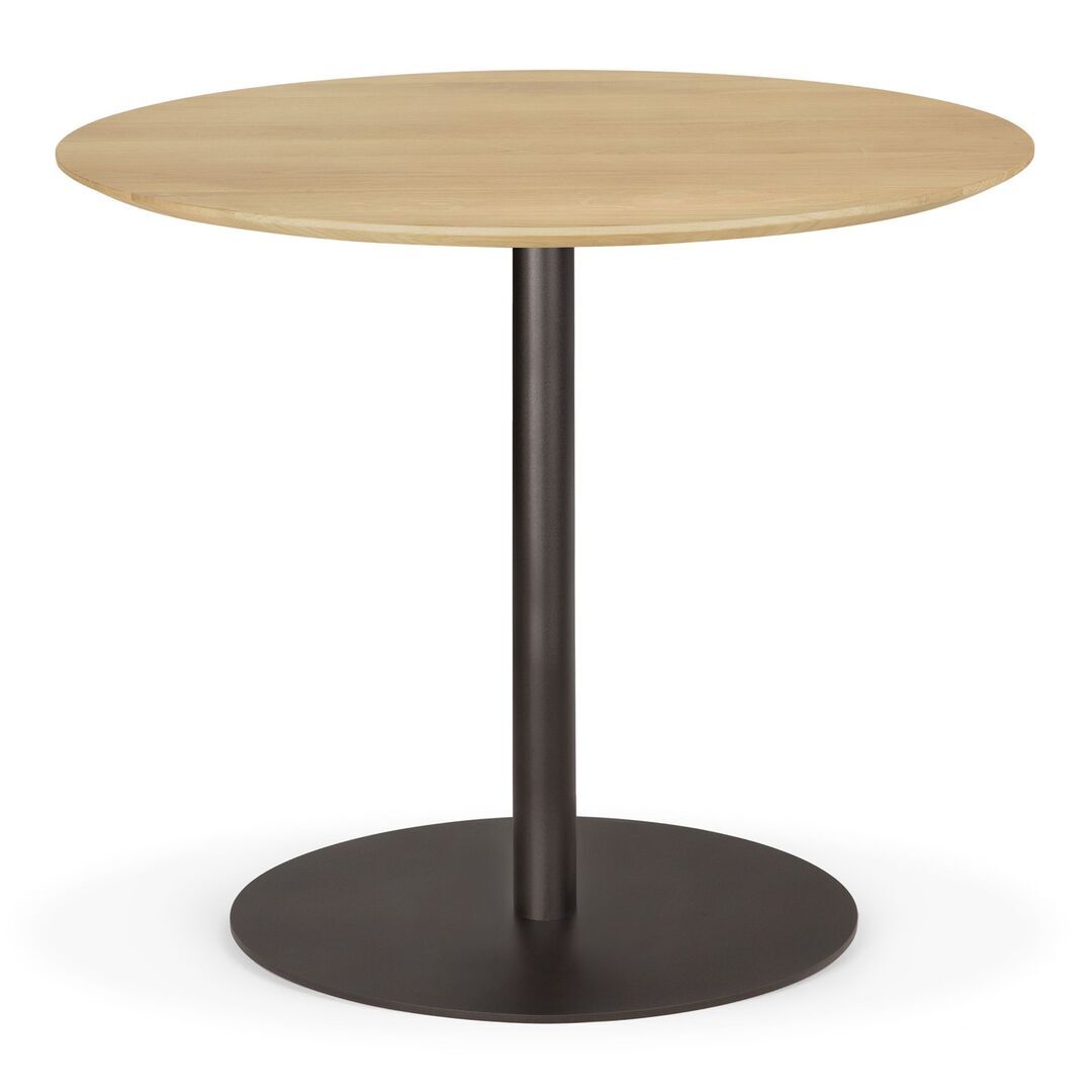 Ethnicraft_51948_Blend_dining_table_top_varnished_oak_round_with_base_metal_Dark_Bronze
