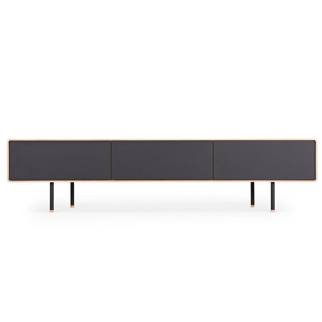 Gazzda Fina Lowboard von Gazzda Linoleum Nero – RAL 9005 Schwarz – Geölte Eiche – Natur geölt, B: 200 cm / 3 Schubladen