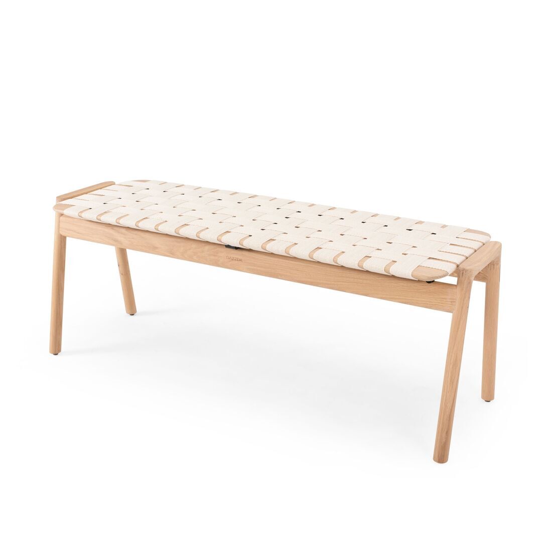 Gazzda Klupa Bench von Gazzda Oiled Oak - White Oil - Herringbone weave - Natural Beige, B: 120 cm