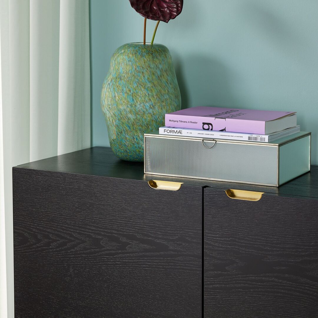 Huebsch Kommode, Esche, Schwarz/messing