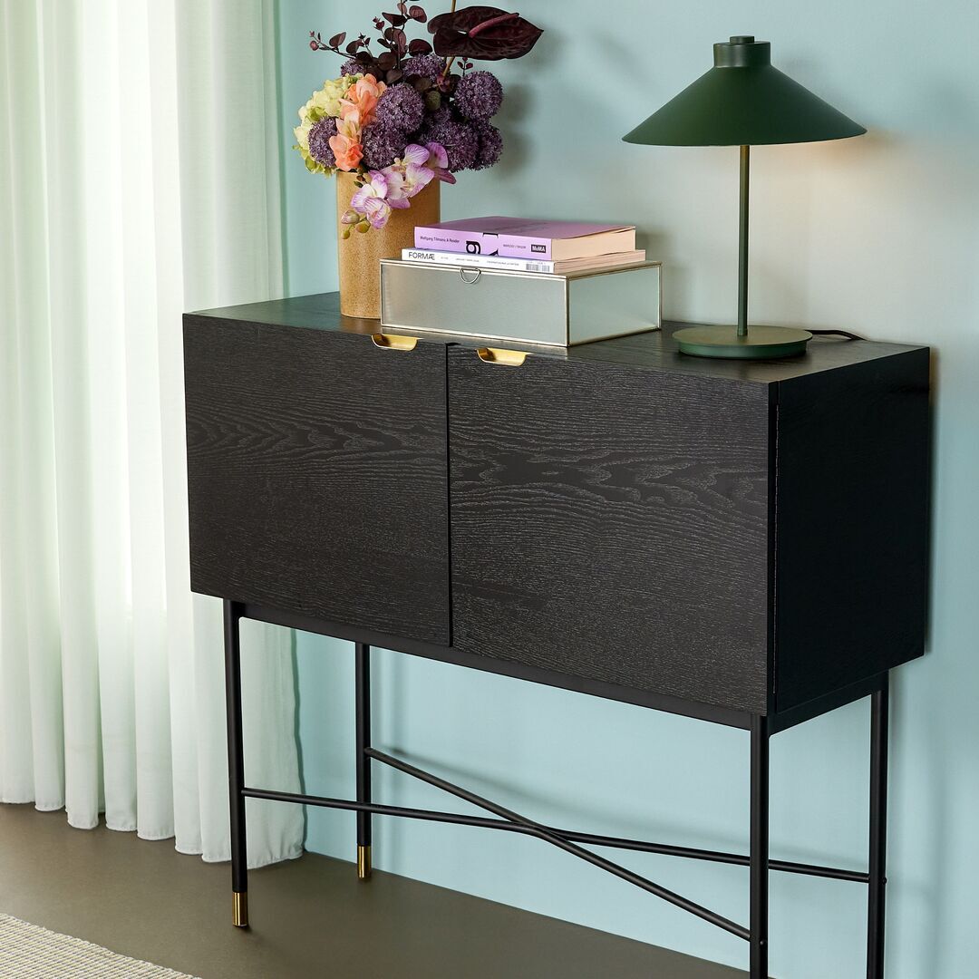 Huebsch Kommode, Esche, Schwarz/messing