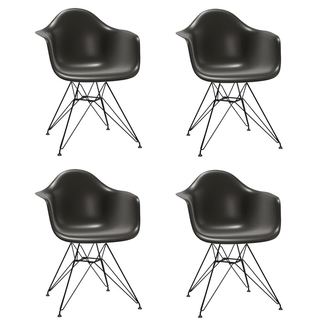 Vitra Eames Plastic Armchair DAR ohne Sitzpolster 12 Tiefschwarz, Basic Dark 30 pulverbeschichtet (glatt), Filzgleiter basic dark für Hartboden 05
