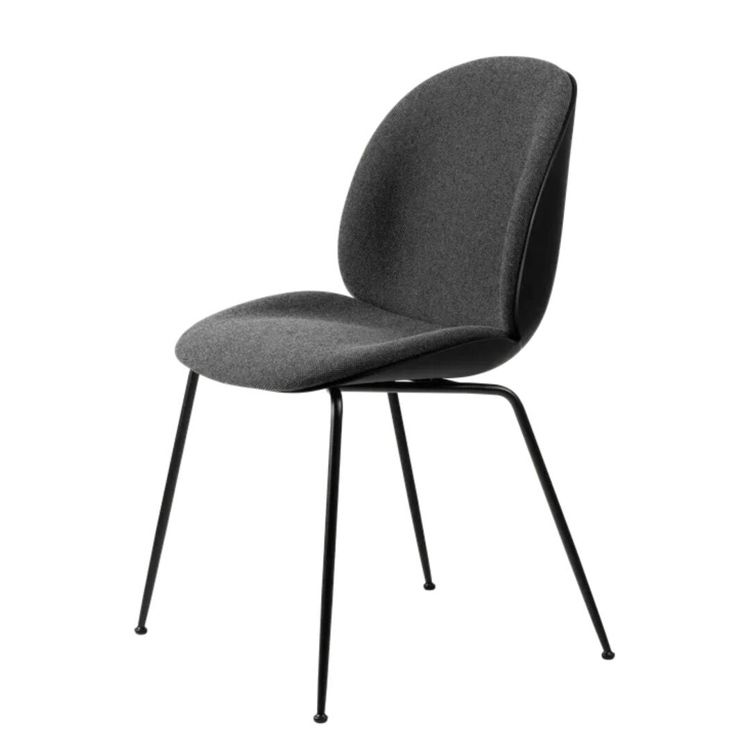 Gubi Gubi Beetle Dining Chair - Front Upholstered - Conic base - Stuhl ohne Armlehne gepolstert Hallingdal 173, Black Matt