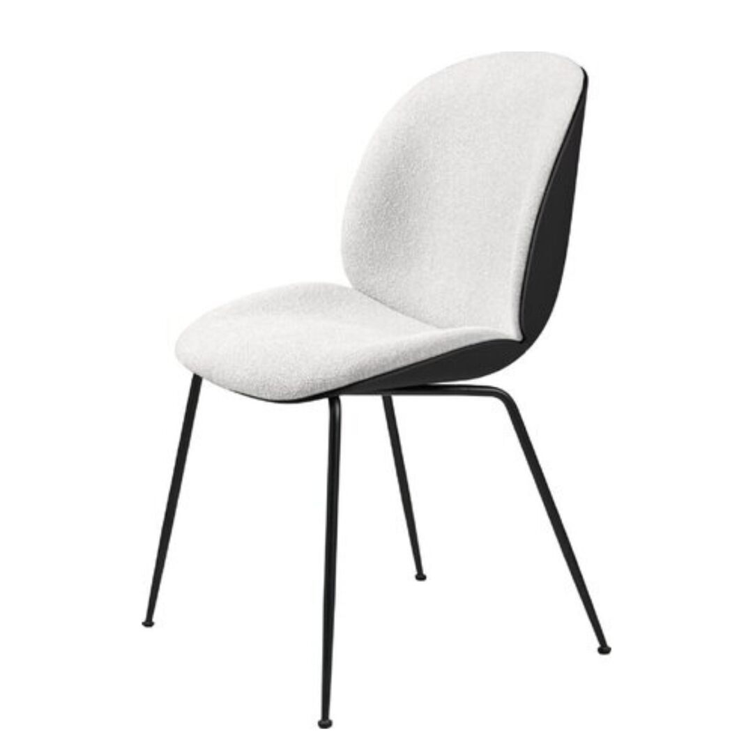 Gubi Gubi Beetle Dining Chair - Front Upholstered - Conic base - Stuhl ohne Armlehne gepolstert Light Boucle 001, Black Matt
