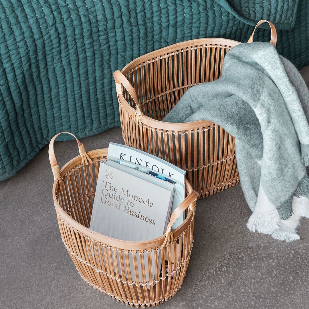 Huebsch Korb m Henkel rund Bambus natur 2er Set