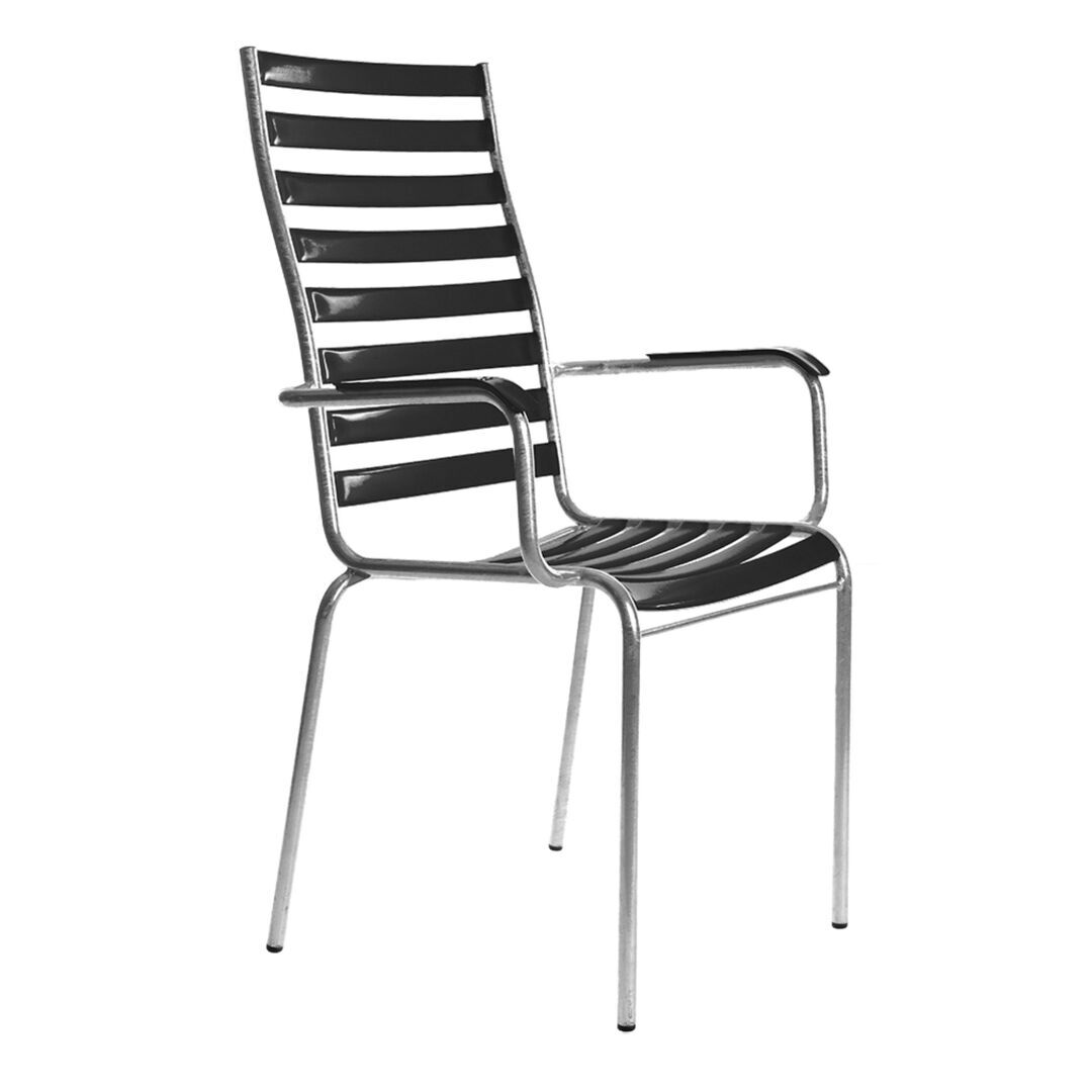 Manufakt Stuhlmodell 14a/Hochlehner mit Armlehnen von Bättig  Schwarz - RAL 9017