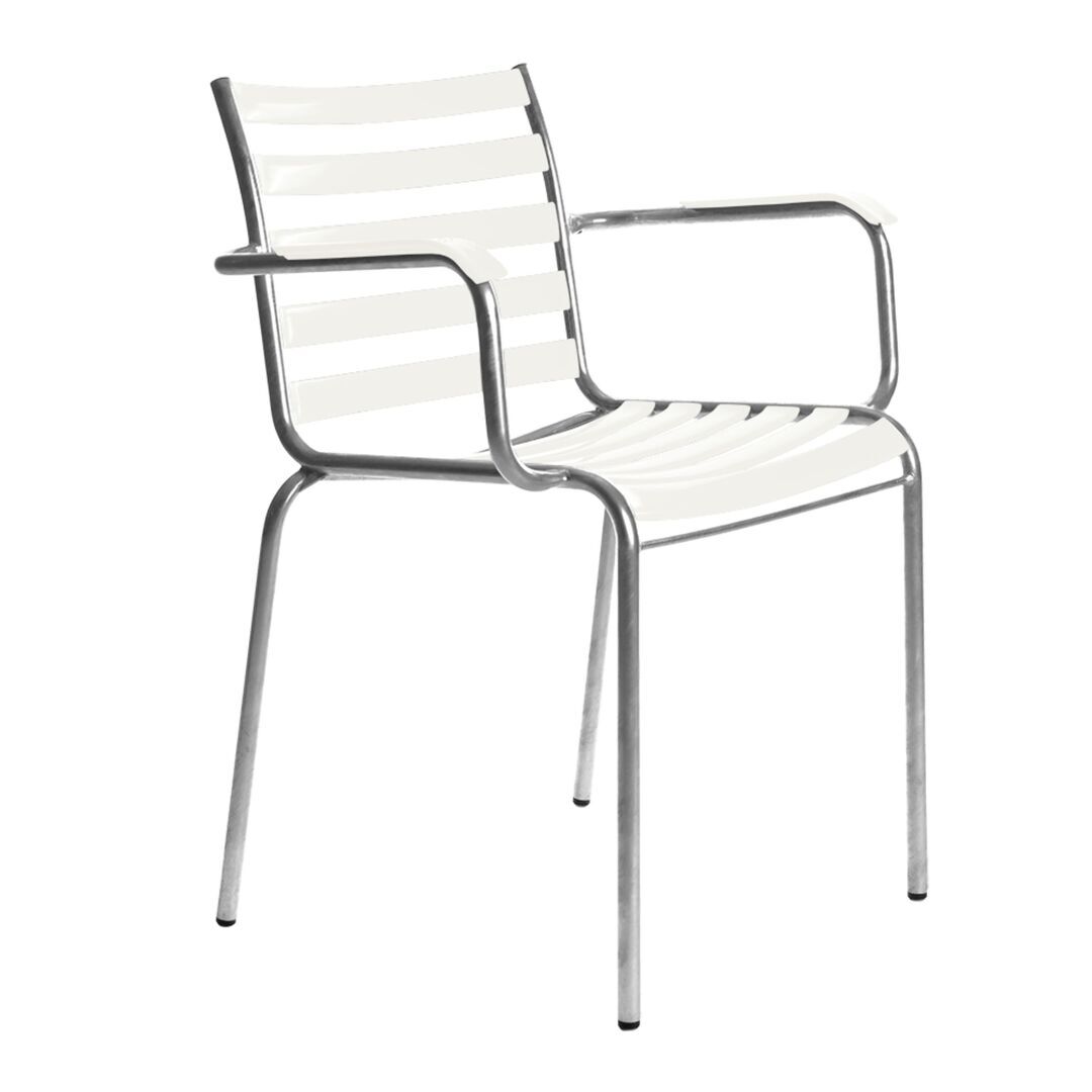 Manufakt Stuhlmodell 14/a mit Armlehnen von Bättig  Verkehrsweiss - RAL 9016