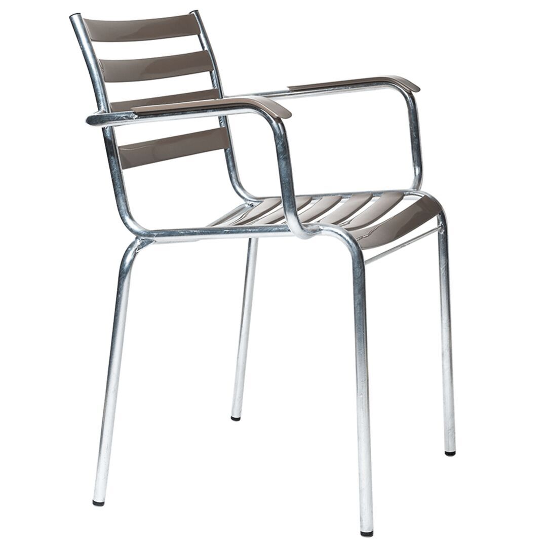 Manufakt Stuhl mit Armlehnen Modell 710a von Bättig Schlammgrau