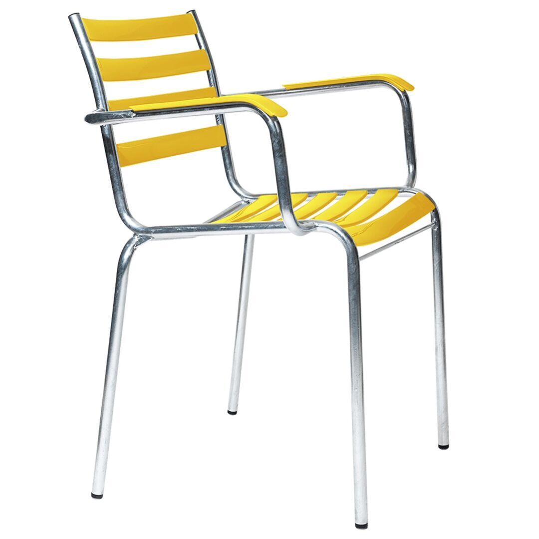 Manufakt Stuhl mit Armlehnen Modell 710a von Bättig Zitronengelb 