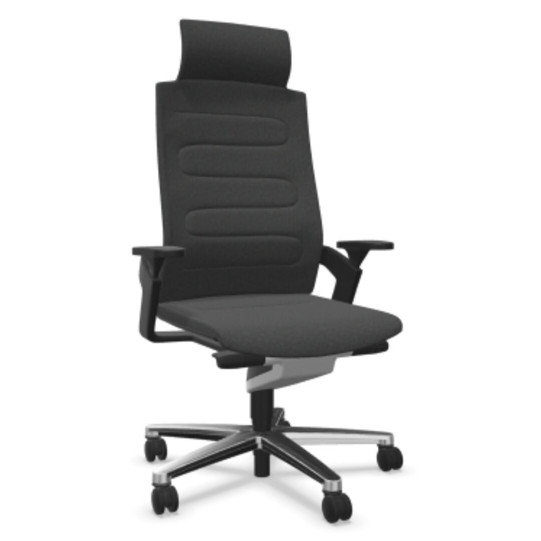 Wilkhahn Drehstuhl ON 175/73 von Wilkhahn Aluminium poliert﻿﻿﻿ , 60/1J Hellgrau meliert, Sitztiefenverlängerung: Ohne / Rollen - Weich, für harte Böden