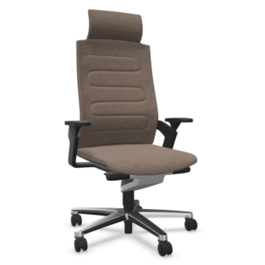 Wilkhahn Drehstuhl ON 175/73 von Wilkhahn Aluminium poliert﻿﻿﻿ , 60/86 Beige meliert, Sitztiefenverlängerung: Mit / Rollen - Hart, für Teppichboden