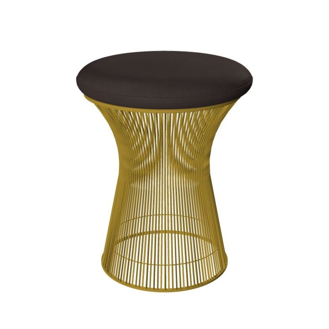 Knoll International Hocker Platner von Knoll International   Leder Velluto VP03 Expresso, 18k Gold überzogen