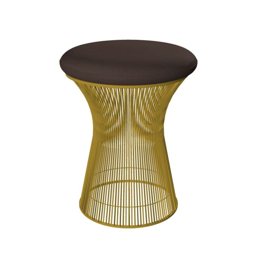 Knoll International Hocker Platner von Knoll International   Leder Volo VO947 Coffee Bean, 18k Gold überzogen