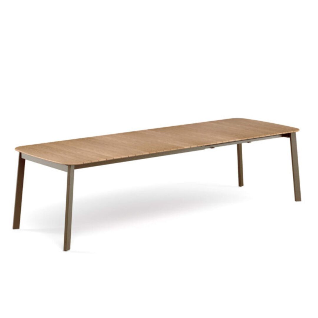EMU Shine Ausziehtisch Tischplatte Teak 180+56+56x100-71 Metall Taupe, 82 Holz Teak