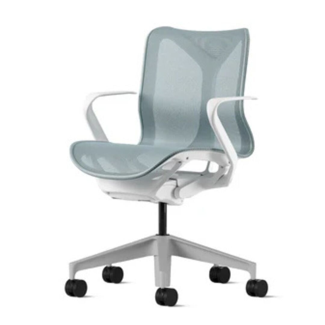 Herman CPH Bürostuhl Cosm von Herman Miller Weiss / Glacier Hellblau, Klein - H: 1031 mm, Höhenfixiert