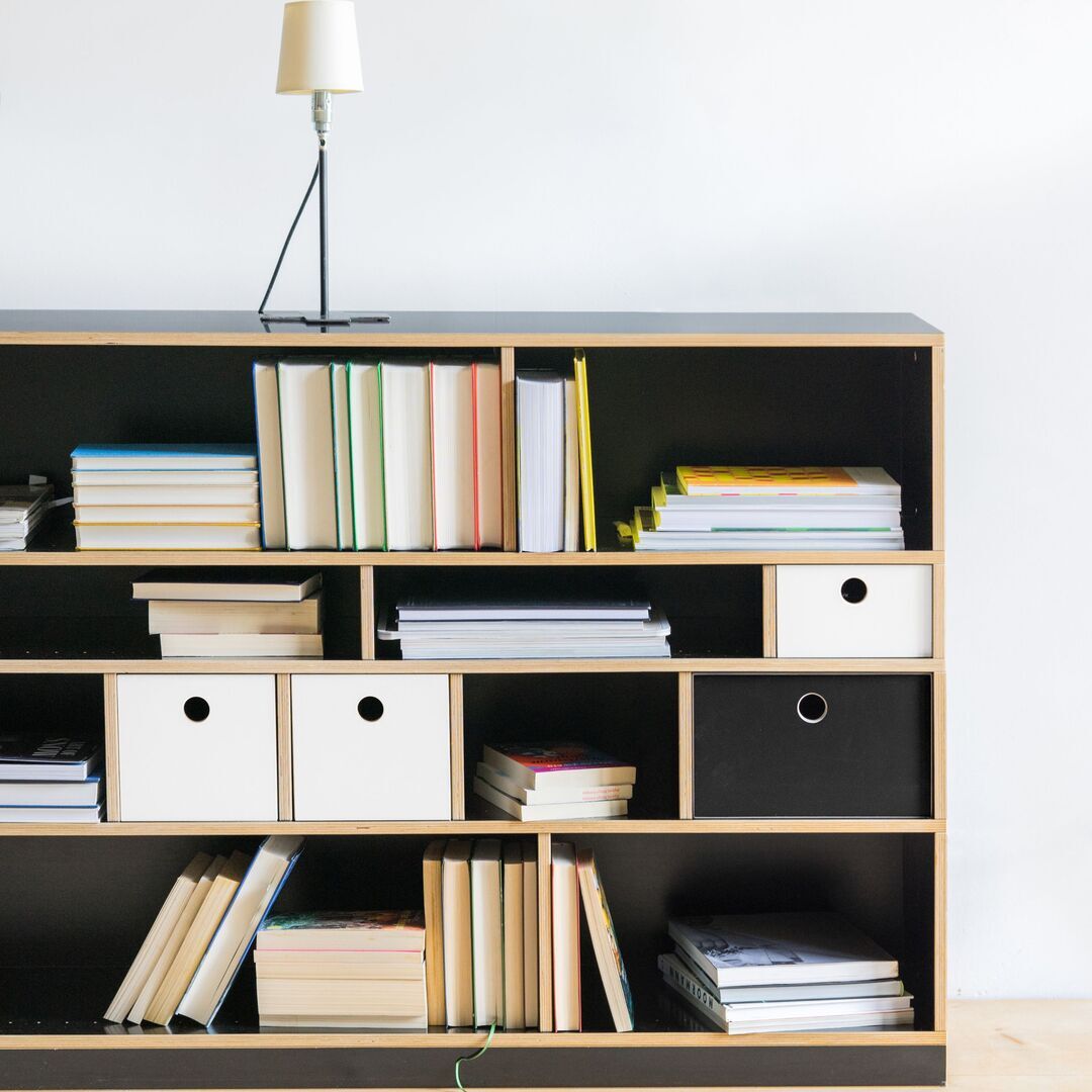 Nils Holger Moormann Regal Egal H 104.2 cm - 4 Stufen FU schwarz, B: 174.4 cm