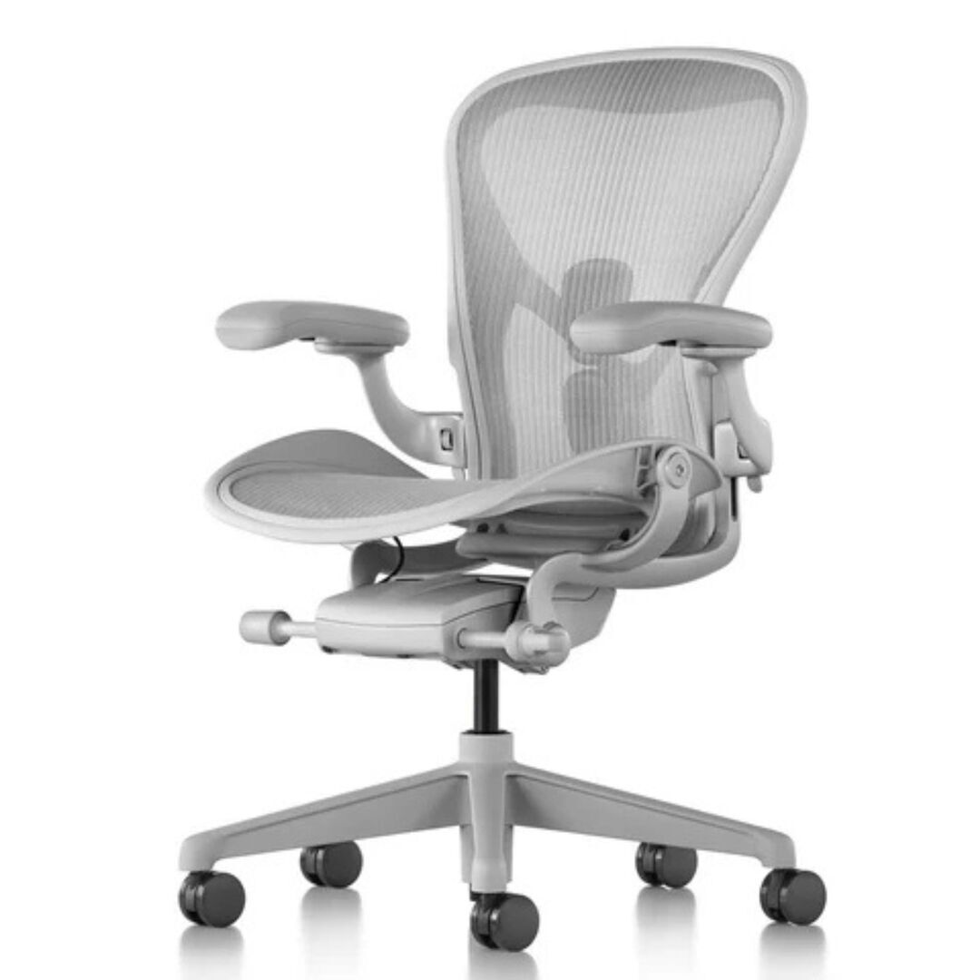Herman CPH Bürostuhl Aeron von Herman Miller Mineral - Satin, Grösse A - H: 978 mm / B: 655 mm / T: 407 mm , PostureFit & Neigungsbegrenzung und Vorwärtsneigung, Komplett Einstellbar Leder