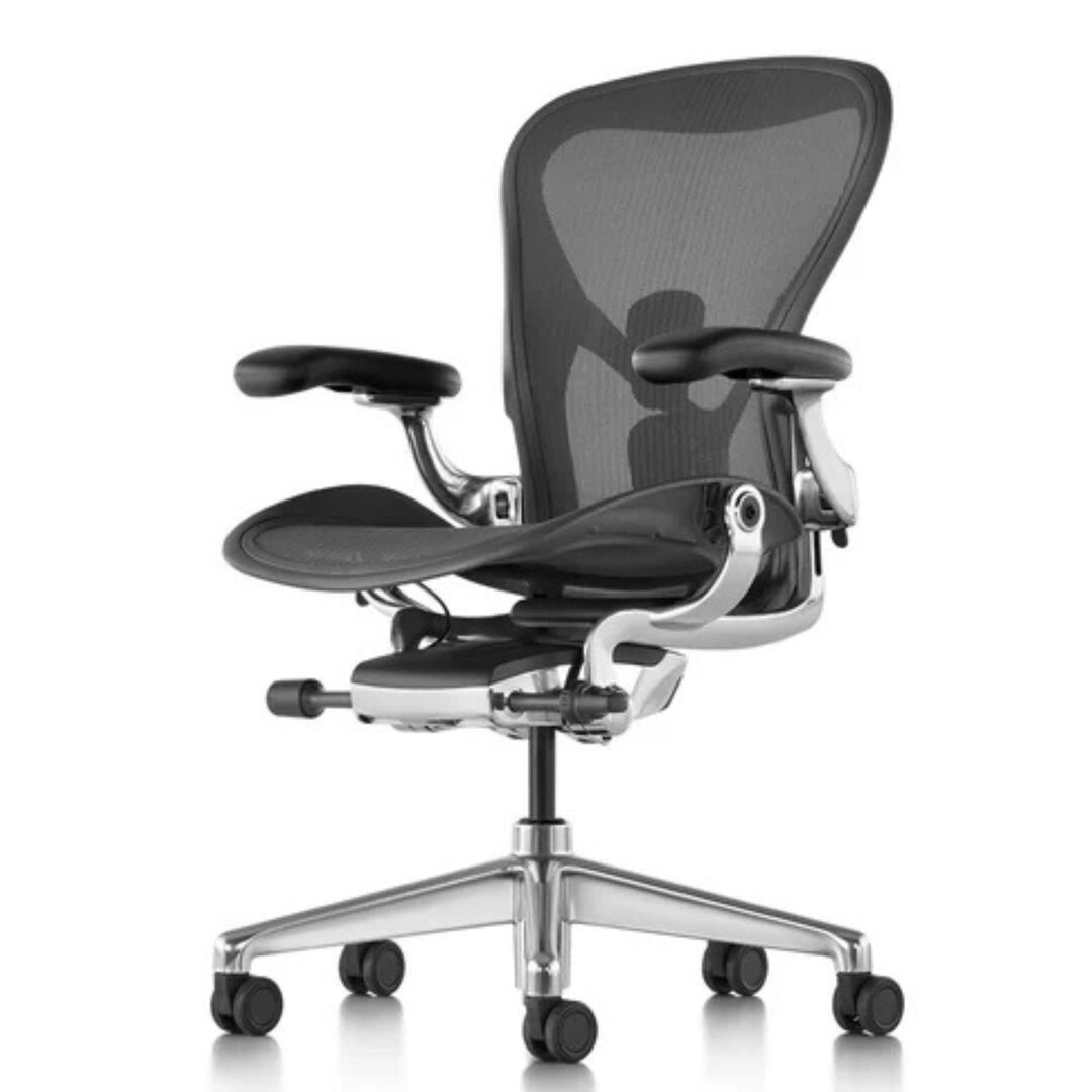 Herman CPH Bürostuhl Aeron von Herman Miller Graphite - Poliert, Grösse B - H: 1044 mm / B: 686 mm / T: 432 mm , PostureFit & Neigungsbegrenzung, Komplett Einstellbar Standard
