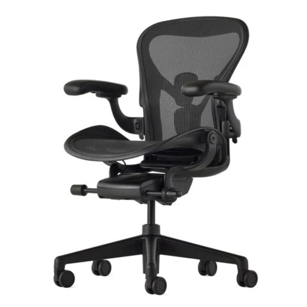 Herman CPH Bürostuhl Aeron von Herman Miller Onyx - Onyx, Grösse C - H: 1093 mm / B: 718 mm / T: 470 mm , PostureFit & Neigungsbegrenzung und Vorwärtsneigung, Komplett Einstellbar Standard