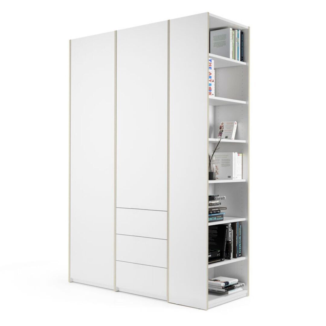 2-türiger Schrank Modular Plus mit Seitenregal und 3 Schubkästen schmal