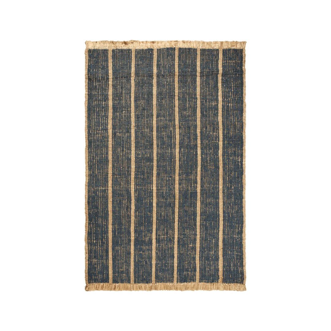 Ferm Living Teppich Athens Stripes von Ferm Living Natural / Ink Blue, Klein - L: 200 cm / B: 140 cm