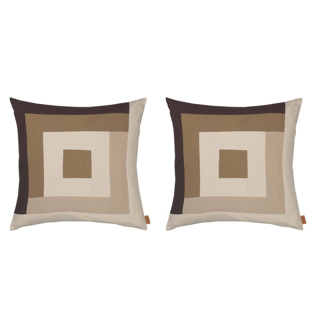 Ferm Living Border Patchwork Cushion B: 50 cm / H: 50 cm , Coffee / Dark Sand