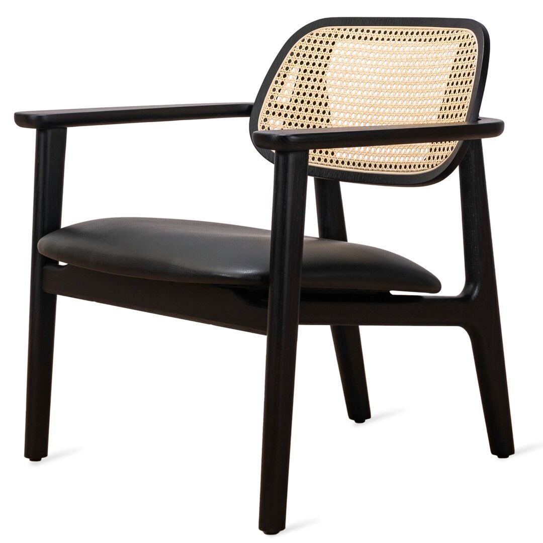 Vincent Sheppard Vincent Sheppard Titus Lounge Chair Natural Oak Varnish/Padded Seat Chestnut Schwarz, Schwarz vegan