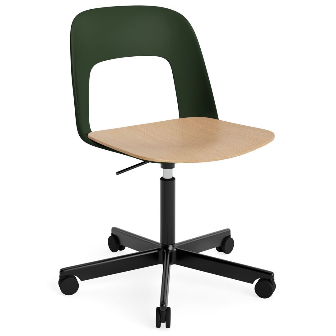 HAY Living Bürostuhl Layout 142 von Hay Bottle green, Schwarz pulverbeschichtet Aluminium, Natural 