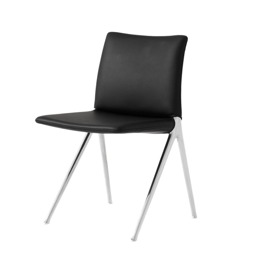&Tradition Vollgepolsteter Kape Side Chair IF7 von &Tradition Noble Leather Black, Aluminium poliert
