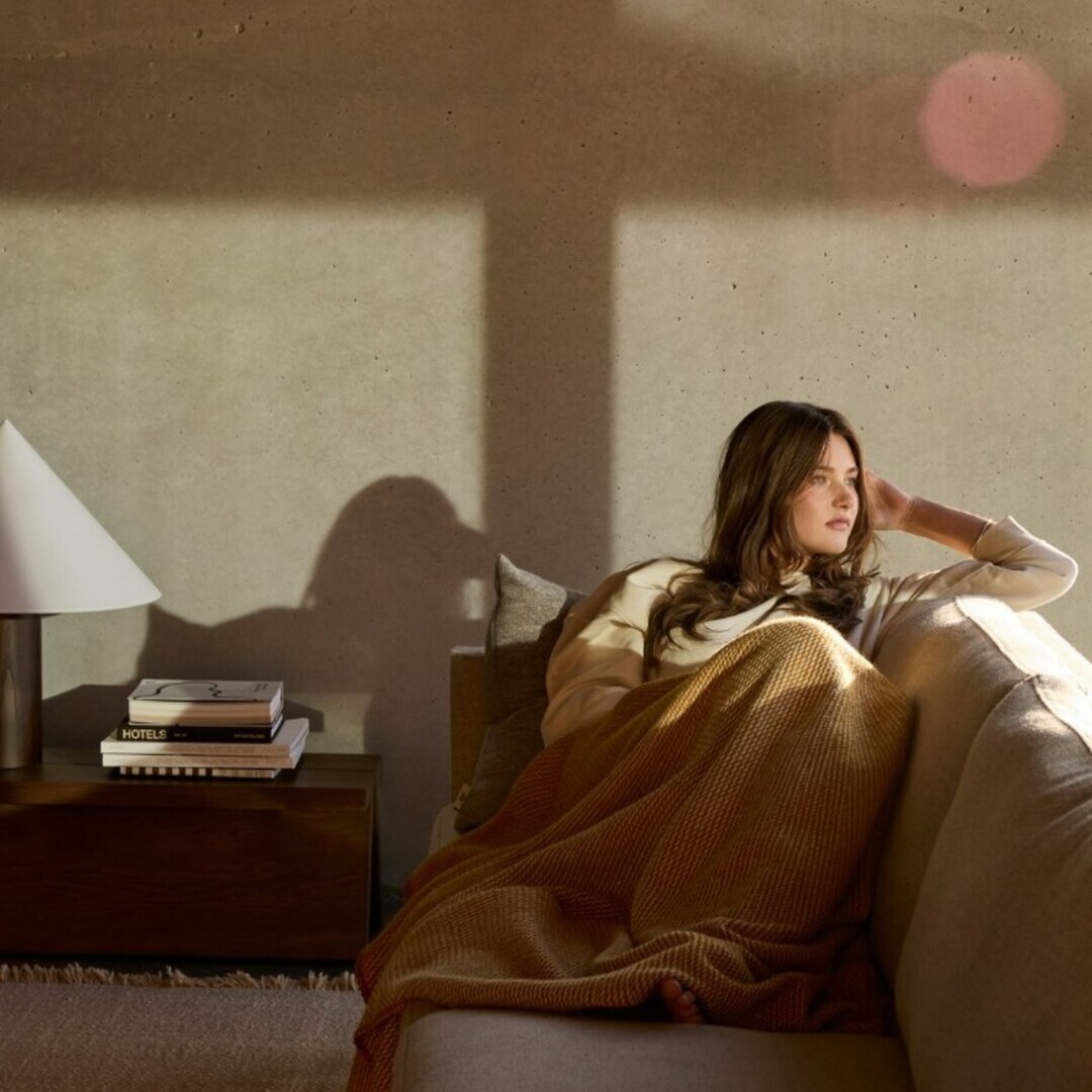 Røros Tweed Lammwolldecke The Holiday Triptych 150 x 200 cm von Røros Tweed Sun Yellow