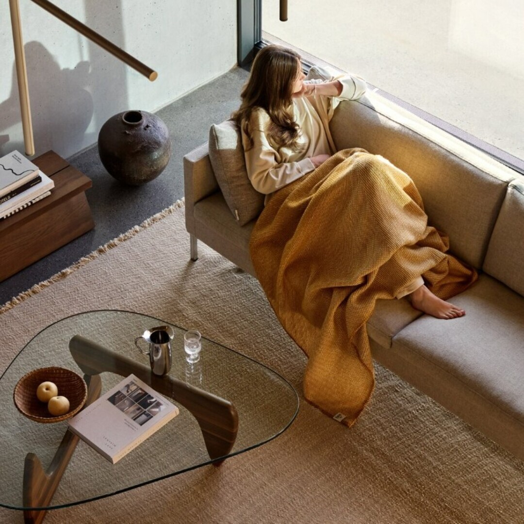 Røros Tweed Lammwolldecke The Holiday Triptych 150 x 200 cm von Røros Tweed Sun Yellow