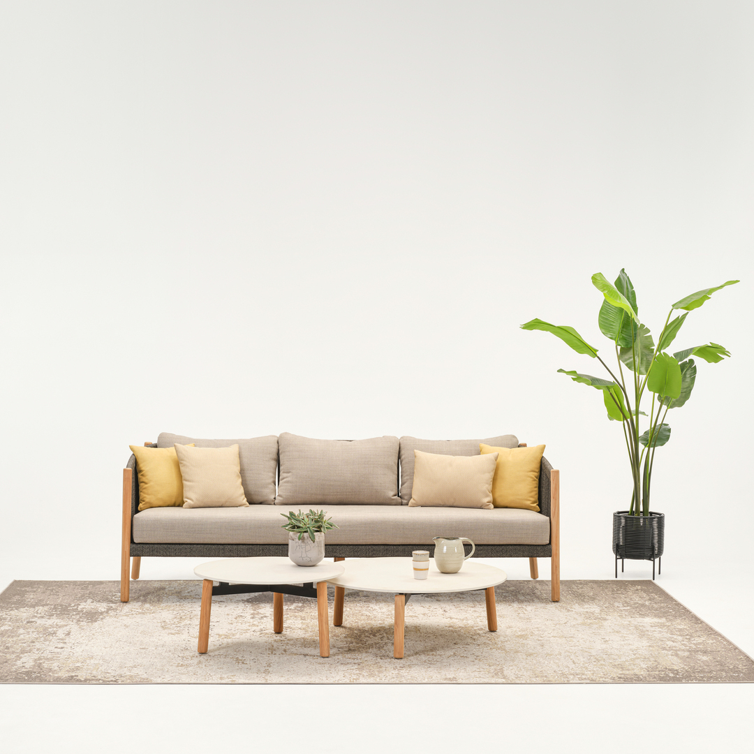 Vincent Sheppard Vincent Sheppard Lento Lounge Sofa 3S Untreated Teak/Anthracite Rope Anthrazit, Teakholz