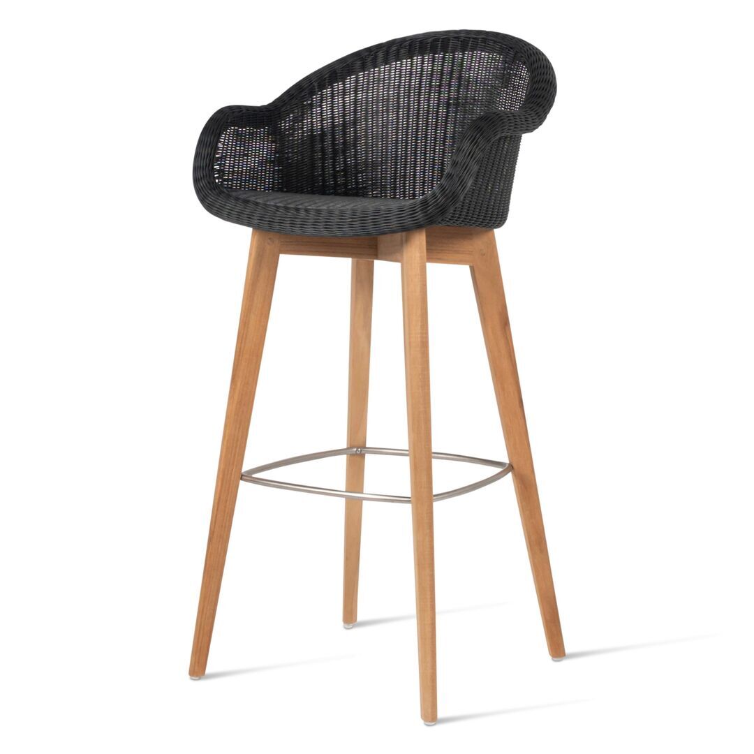 Vincent Sheppard Vincent Sheppard Edgard Bar Stool Teak Schwarzes Kunstgeflecht, Unbehandeltes Teakholz