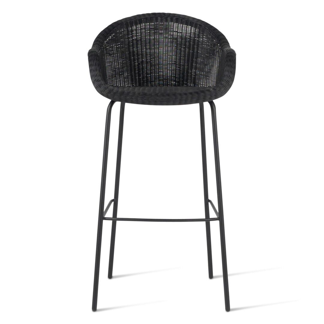 Vincent Sheppard Vincent Sheppard Edgard Bar Stool Teak Schwarzes Kunstgeflecht, Stahl A