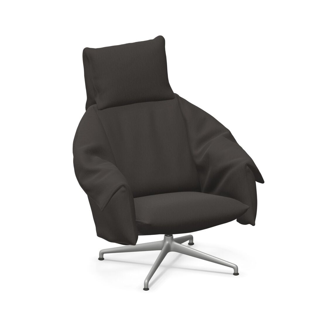 Vitra BCU Bascule Highback von Vitra Dunkelbraun 07 - Iroko 2, Aluminium gestrahlt, H: 38 cm