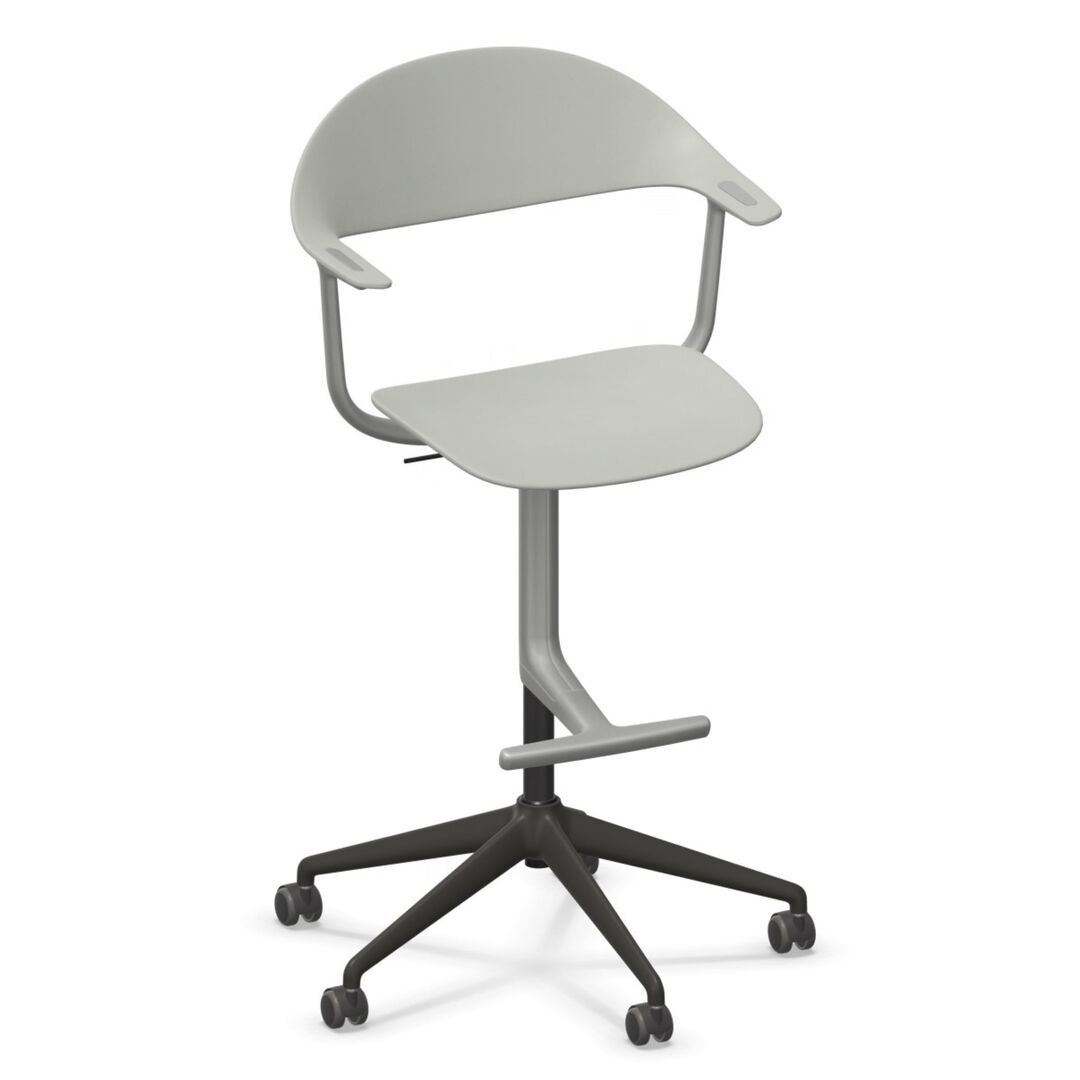 Vitra Mynt High Bürostuhl mit 5-Sterngestell von Vitra Grau 05 RE, Rolle weich gebremst für Hartboden 03, Aluminium gestrahlt 96