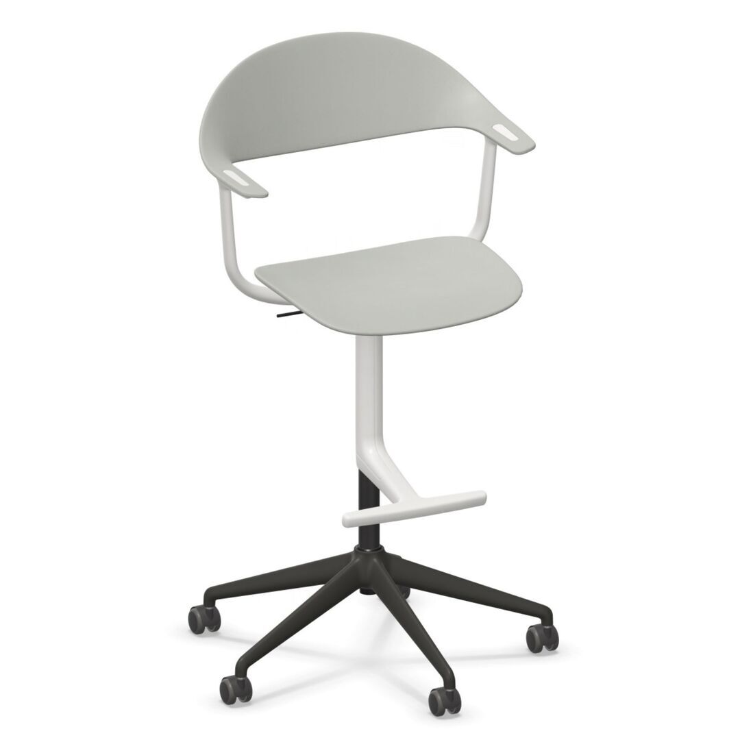 Vitra Mynt High Bürostuhl mit 5-Sterngestell von Vitra Grau 05 RE, Rolle hart gebremst für Teppichboden 02, Soft light 52 pulverbeschichtet (struktur)