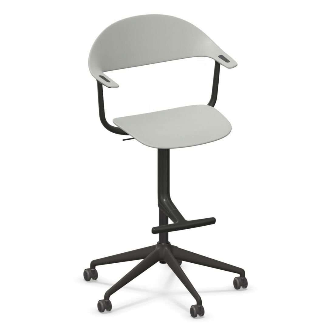 Vitra Mynt High Bürostuhl mit 5-Sterngestell von Vitra Grau 05 RE, Rolle hart gebremst für Teppichboden 02, Tiefschwarz 12 pulverbeschichtet (struktur)