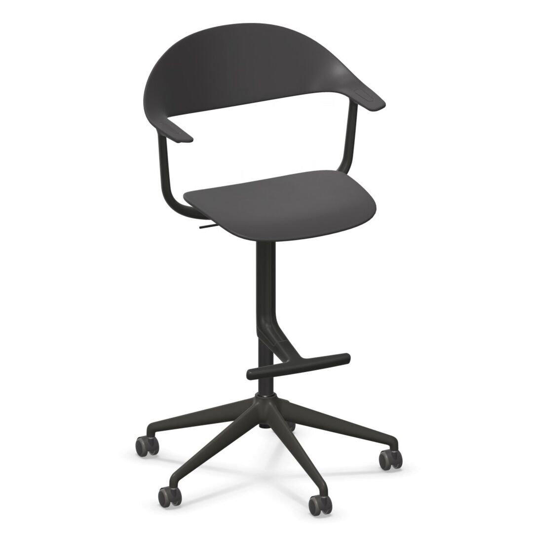 Vitra Mynt High Bürostuhl mit 5-Sterngestell von Vitra Basic Dark 01 RE, Rolle hart gebremst für Teppichboden 02, Tiefschwarz 12 pulverbeschichtet (struktur)